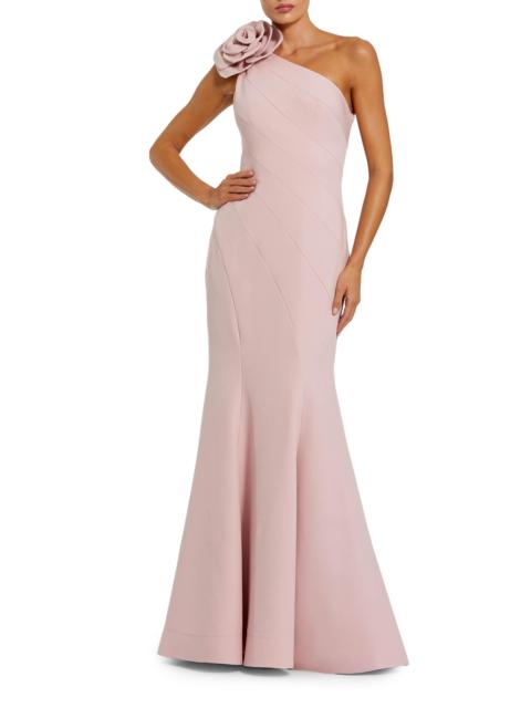 MAC DUGGAL Women's Flower-Detailed Crepe One-Shoulder Mermaid Gown - Blush