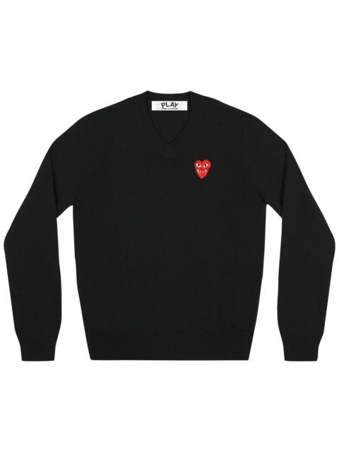 Comme des Garçons PLAY Double Heart Logo V-Neck Sweater 'Black'