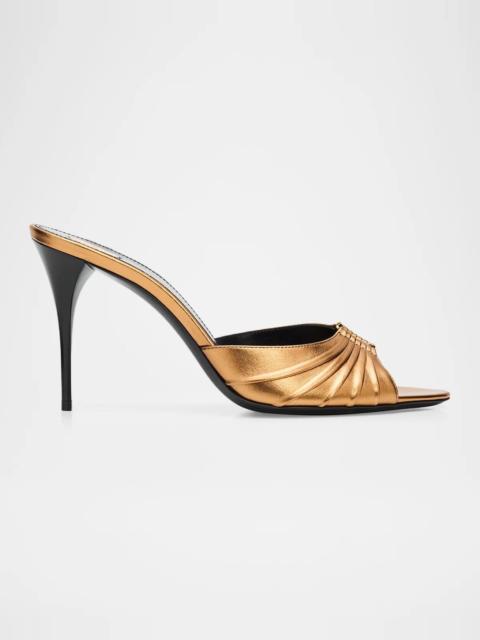 SAINT LAURENT Babylone Ruched Leather Mule Sandals
