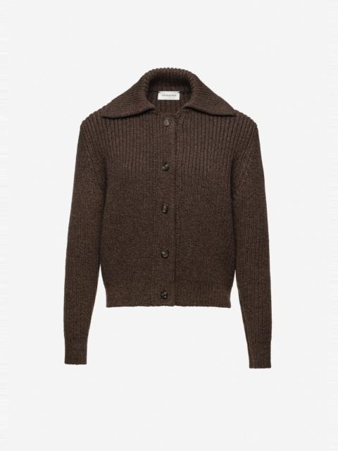 MAGDA BUTRYM Wool cardigan with collar in dark brown