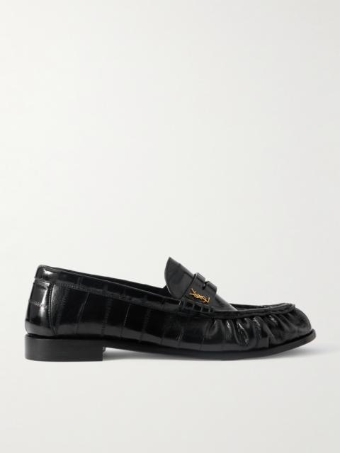 SAINT LAURENT Le Loafer Monogram Logo-Appliquéd Eel Penny Loafers