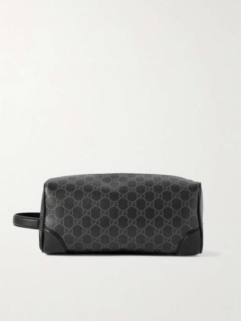 GUCCI GG Emblem Leather-Trimmed Monogrammed Coated-Canvas Wash Bag