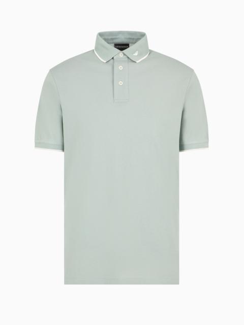 EMPORIO ARMANI Mercerised piqué polo shirt with micro eagle embroidery