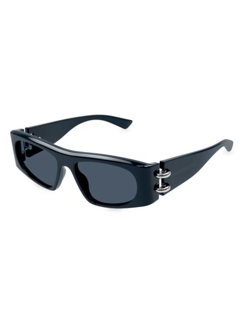 Alexander McQueen Men's Piercing AM0471S 53MM Rectangular Sunglasses - Blue Blue