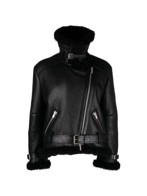faux-fur trim leather jacket