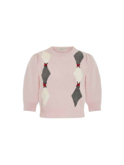 Alessandra Rich DIAMOND KNITTED CROPPED JUMPER WITH EMBROIDERY