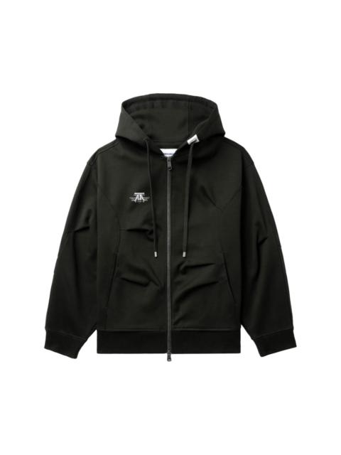 pleat-detail zip-up hoodie