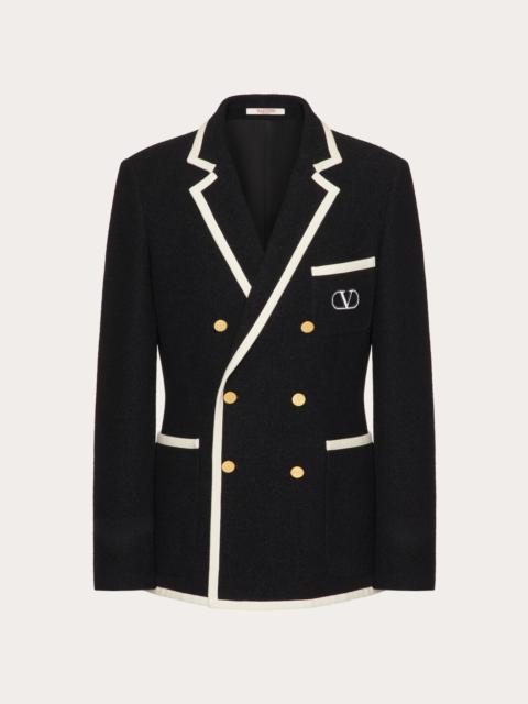 DOUBLE-BREASTED BOUCLÉ WOOL JACKET WITH VLOGO SIGNATURE EMBROIDERY