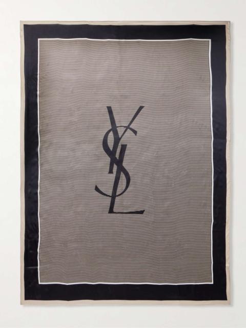 SAINT LAURENT Logo-Print Striped Silk-Satin Scarf