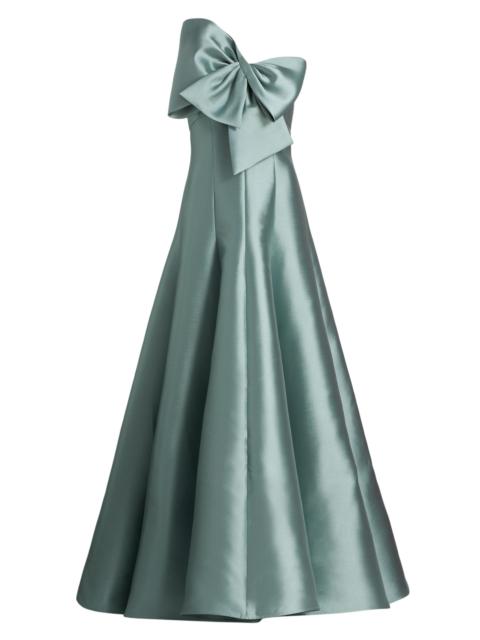 AMSALE Women's Satin One-Shoulder Bow Gown - Jade