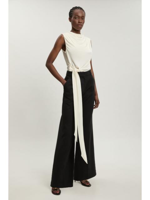 KAREN MILLEN Asymmetric Drape Viscose Crepe Neck Top With Tie Detail