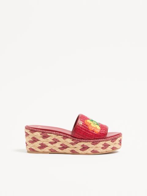 Valentino BRIBRI RAFFIA WEDGE SLIDE WITH FLORAL EMBROIDERY 65MM