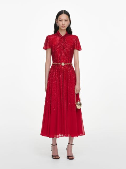 self-portrait Red Ombre Rhinestone Twist Midi Dress