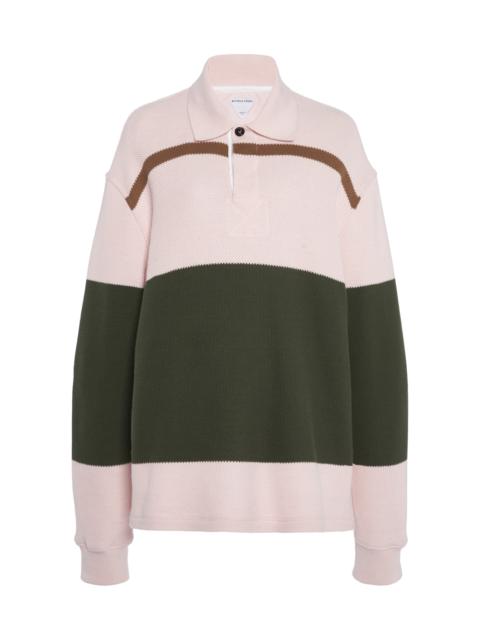 Bottega Veneta Pique-Striped Cotton Polo Sweater pink