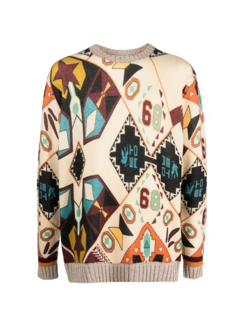abstract-print woollen jumper