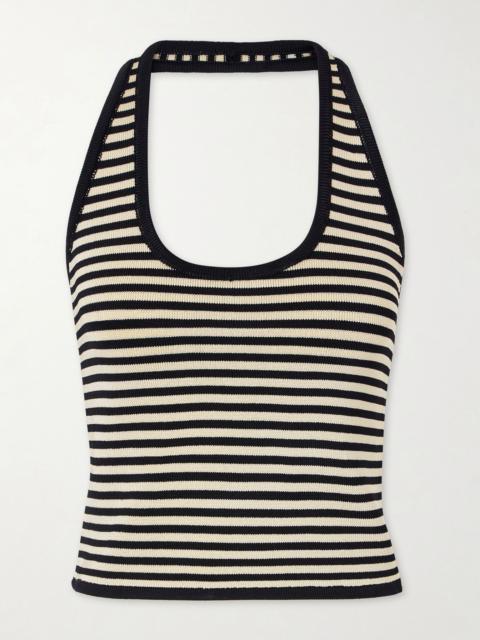 CALLE DEL MAR Striped knitted halterneck top Yellow