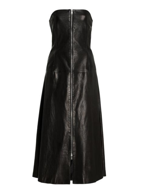 KHAITE Valerie Leather Midi Dress black