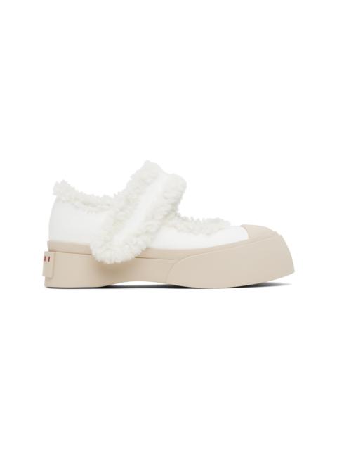 Marni White Mary Jane Pablo Shearling Ballerina Flats