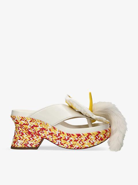 Petal flower-embellished leather platform sandals