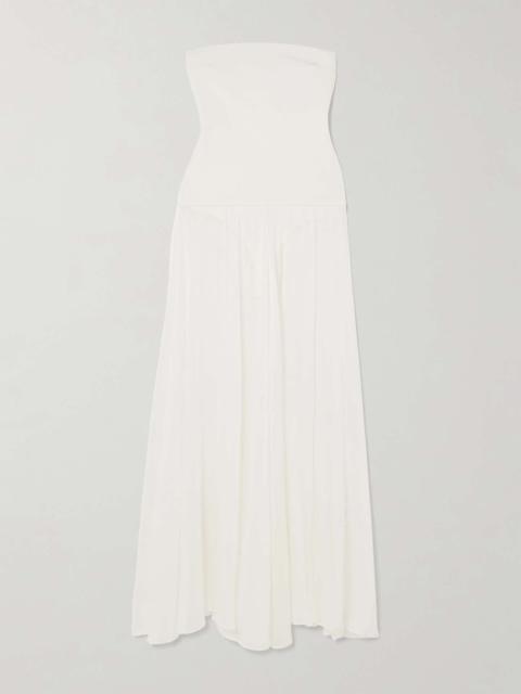 ESSE Studios Aire strapless ponte and linen and silk-blend midi dress White