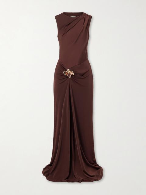 REBECCA VALLANCE Hazine Open-back Ruched Embellished Jersey Gown