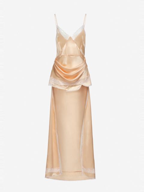 MAGDA BUTRYM Asymmetric lace-trim slip dress in peach