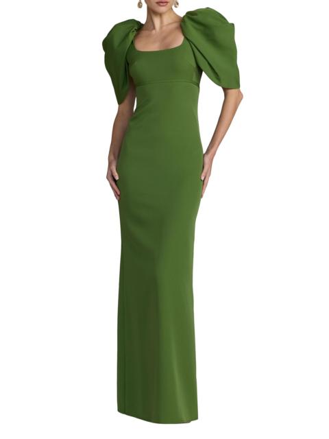 MAC DUGGAL Women's Crepe Puff-Sleeve Column Gown - Moss