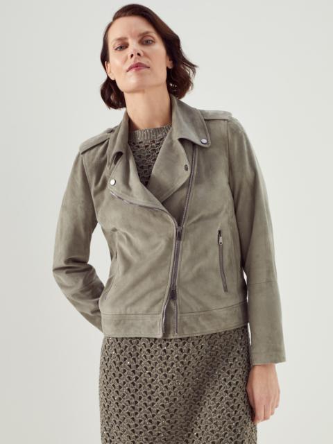 Brunello Cucinelli Suede biker jacket with monili