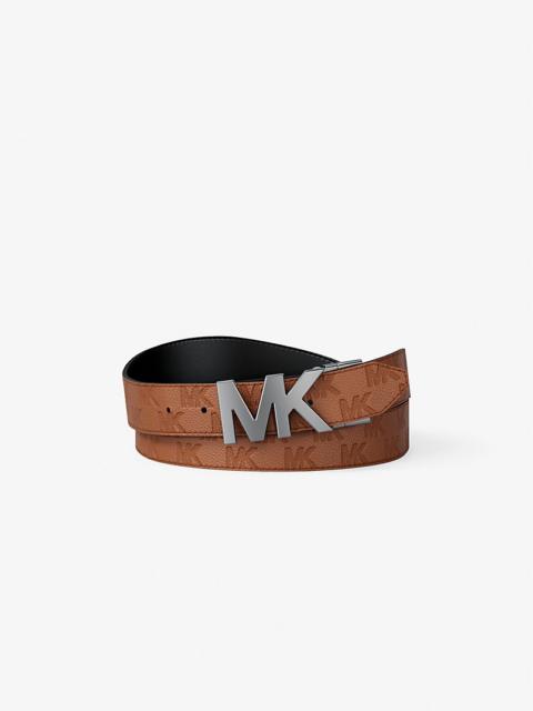 MICHAEL KORS Reversible Logo Embossed Leather Buckle Belt