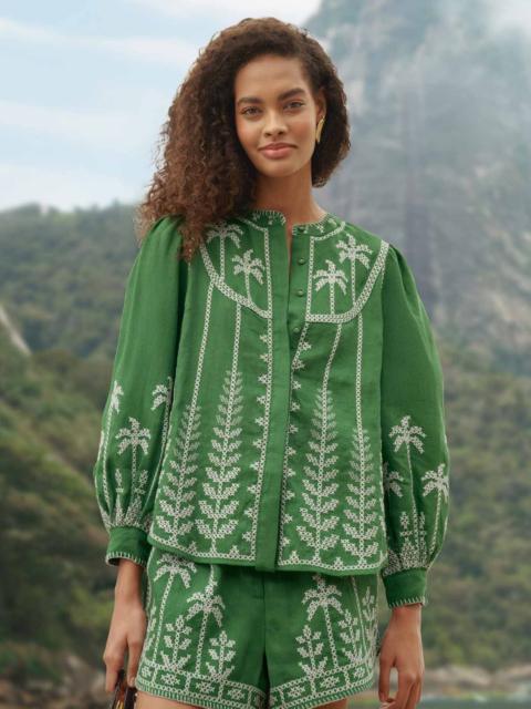 FARM RIO Bicolor Cross Stich Embroidery Blouse Long Sleeve