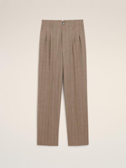 AMI Paris BROWN STRIPED WOOL TWO-PLEATS TROUSERS