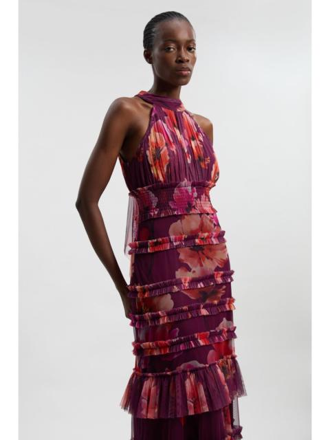 KAREN MILLEN Floral Tulle Halter Neck Woven Maxi Dress