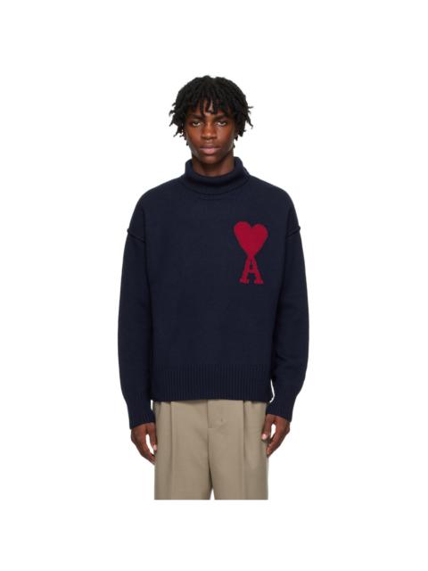 AMI Paris Navy Ami De Cœur Turtleneck