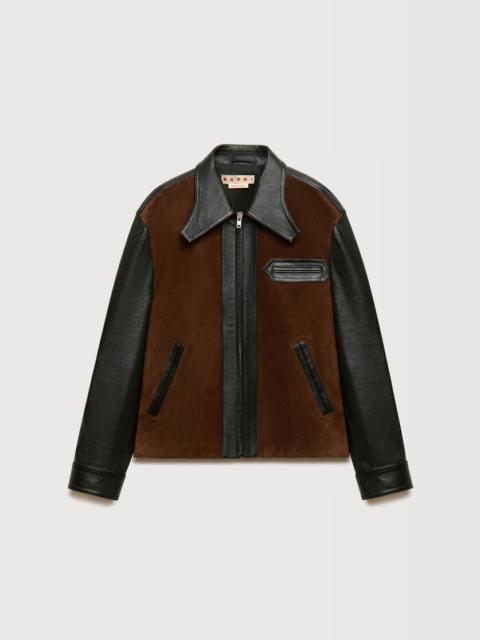 Marni BLACK LEATHER JACKET WITH CRUST FRONT