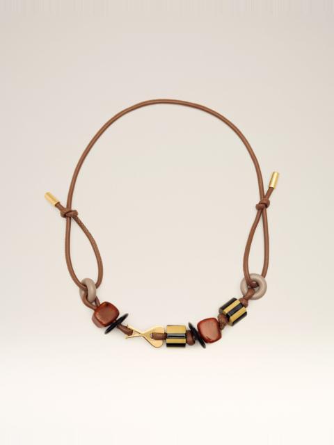 AMI Paris BROWN LEATHER AMI DE COEUR PEARLS NECKLACE