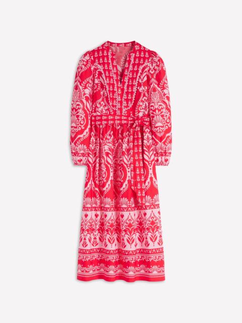 BODEN Cary Cotton Midi Dress-Red Ornamental Garden Mono