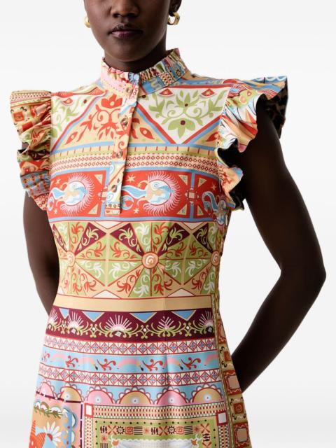 Never Fully Dressed graphic-print ruffled-sleeve midi dress