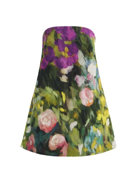 Oscar de la Renta Strapless Abstract Garden Shift Dress