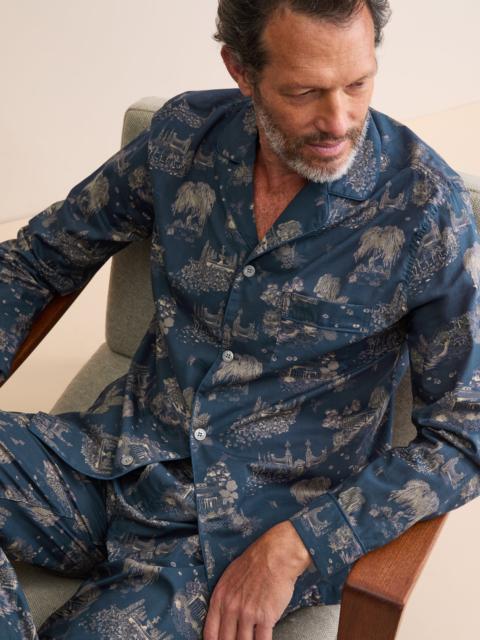 Derek Rose Men's Classic Fit Pajamas London Toile Navy