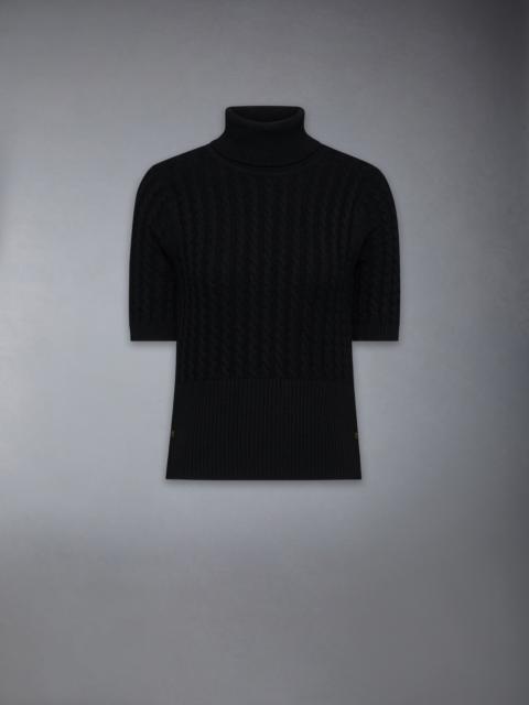 Thom Browne CASHMERE BABY CABLE STITCH SHORT SLEEVE TURTLENECK