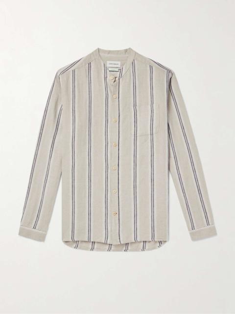 Grandad-Collar Striped Linen Shirt