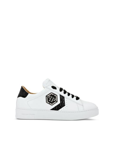 logo-patch panelled leather sneakers