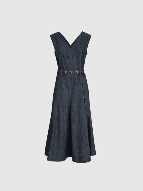 Brunello Cucinelli Cotton denim-effect twill flared dress with belt and monili