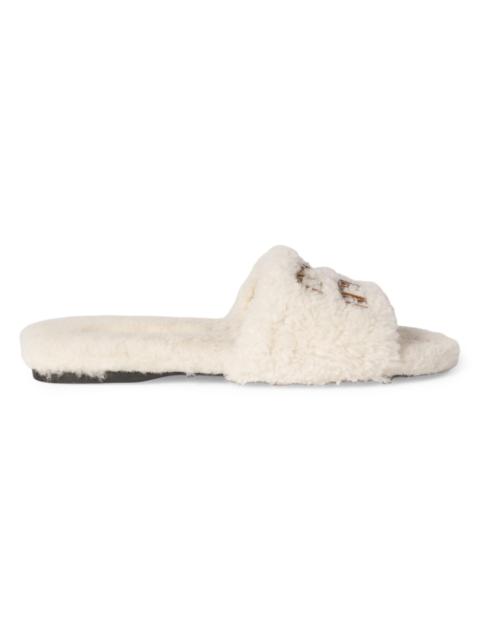 Miu Miu Women's Shearling Slides - Beige Khaki