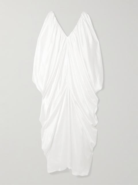 ABADIA Draped Gathered Silk-satin Gown