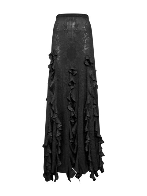 GABRIELA HEARST Garnet Pointelle Knit Lace Skirt in Black Silk Merino Wool with Custom Ruffles