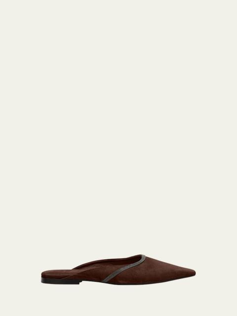 Brunello Cucinelli Suede Monili Ballerina Mules