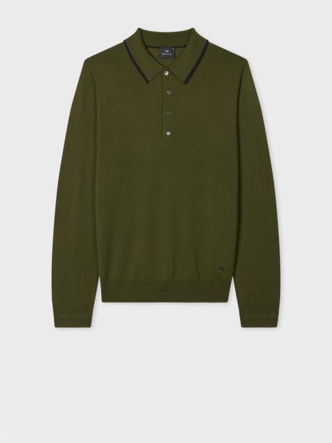 Paul Smith Khaki Merino Wool Polo Sweater