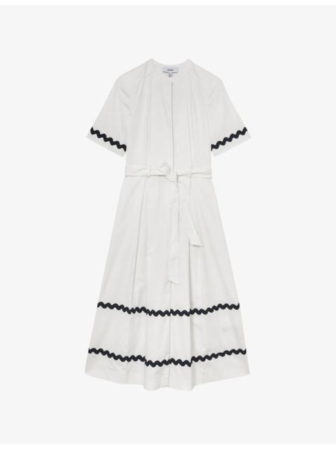 REISS Isabelle Wave-Trim Stretch-Cotton Midi Dress