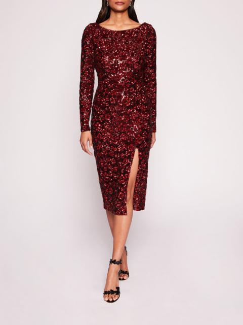 Marchesa SEQUIN BOUQUETS MIDI DRESS